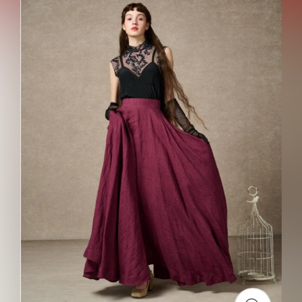 NEW XL Linnennaive Maxi Cherry 22 Skirt in Plum Purple. Linen. Lined. Pockets. - Picture 4 of 12